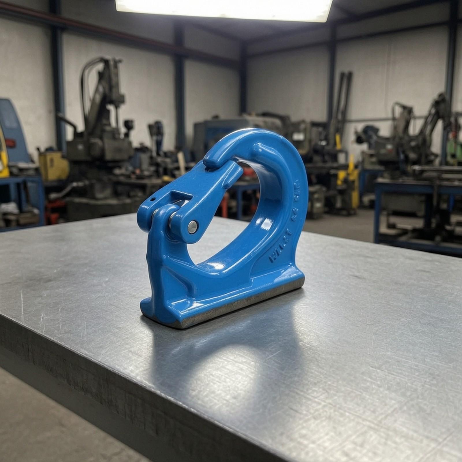 Heavy Equipment Lift - 産業用クレーンの吊り上げ装置に使用する、頑丈な溶接フック。合金製で湾曲した形状、ラッチ付き。