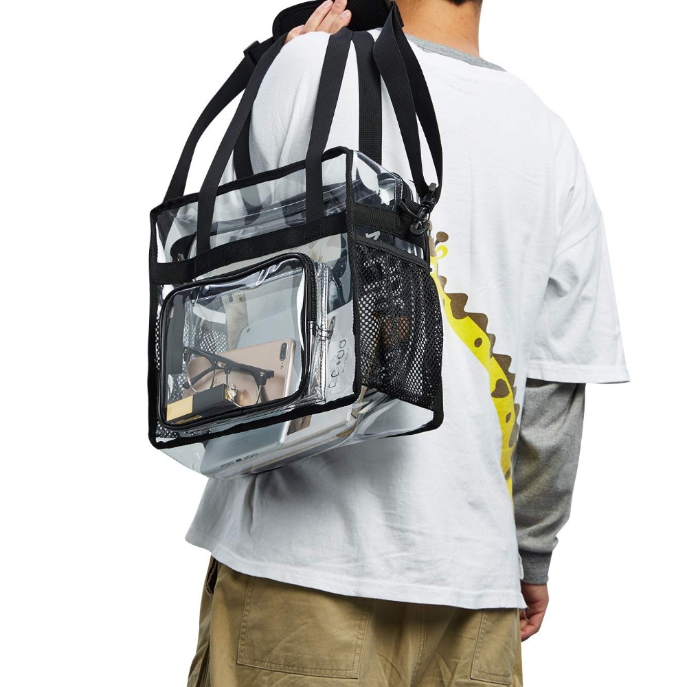 Heavy Equipment Bucket - 透明な素材で作られた丈夫なトートバッグ。ジッパー付きポケットが付いており、スタジアムの警備検査を通過しやすく、女性が仕事やコンサートに持っていくのに最適。