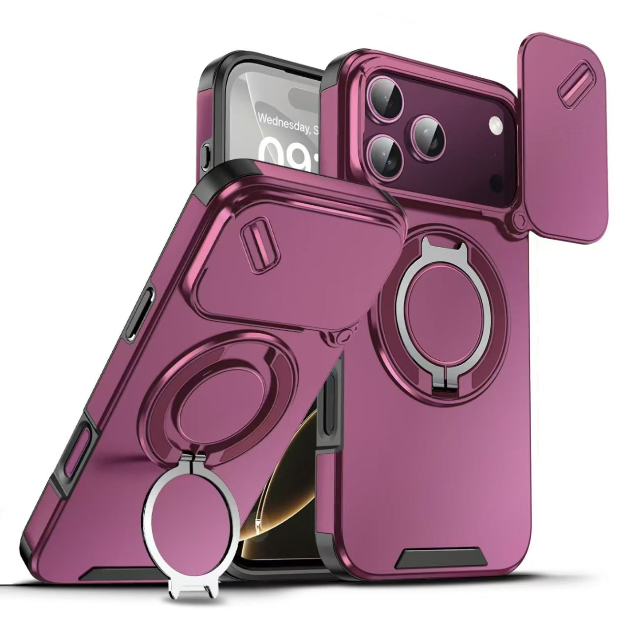 Heavy Equipment Bucket - iPhone 18、17、16、15、14、13、12 Pro Max Plus用頑丈なマグネット式スタンドケース、スライド式カメラ保護、Magsafe対応カバー